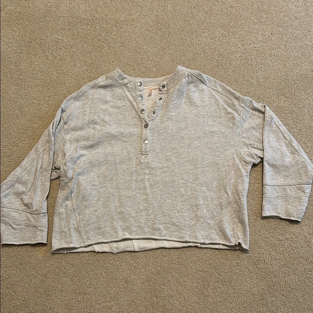 FP Movement by Free People Washed Light Gray Button-Front Pullover